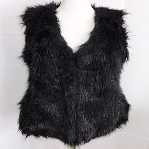 Xhilaration Faux Fur Vest Black V Neck Medium